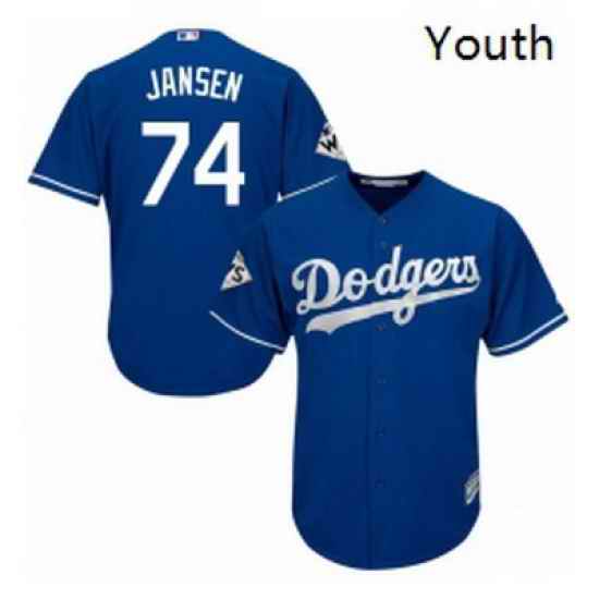 Youth Majestic Los Angeles Dodgers 74 Kenley Jansen Authentic Royal Blue Alternate 2017 World Series Bound Cool Base MLB Jersey